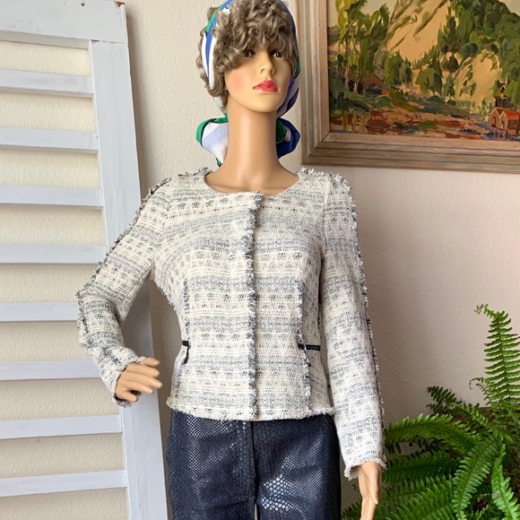 NWOT Zara Fringe Tweed Blazer Snaps zip pockets - Picture 4 of 8